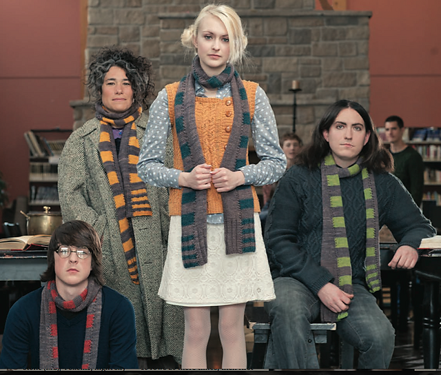 Modern Stripes House Scarves are a unique take on the house scarves seen in the movies. Love it! The pattern uses the Fibre Co Organik, which we have at the shop.